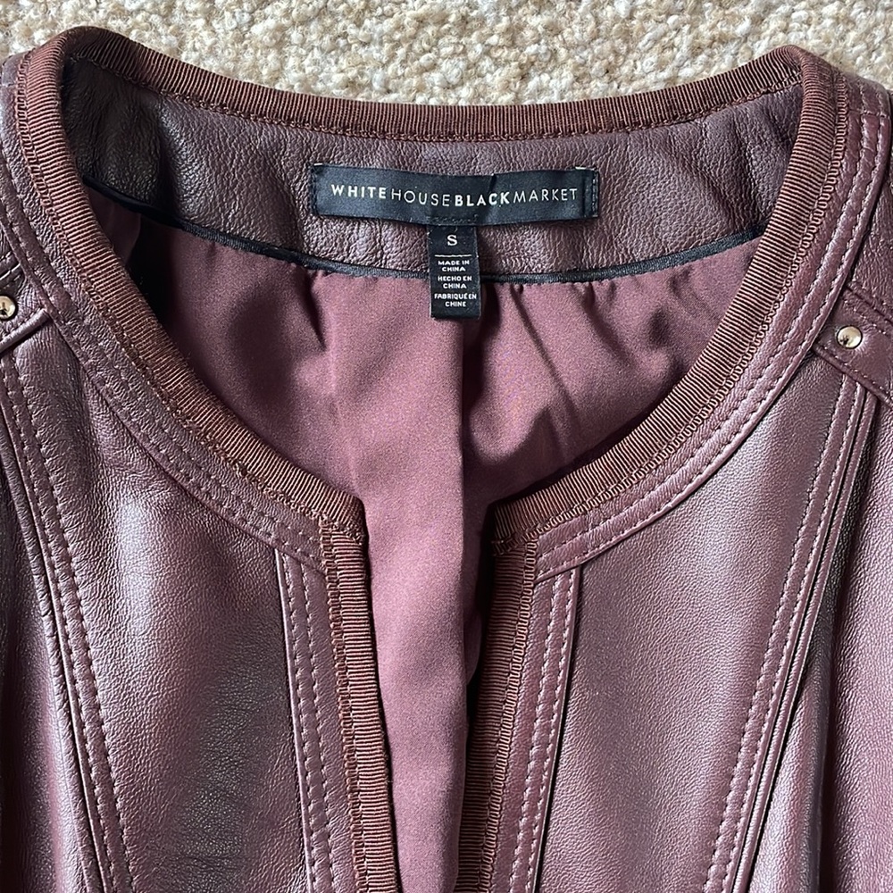 White House Black Market Burgundy Leather Jacket - Picture 2 of 5